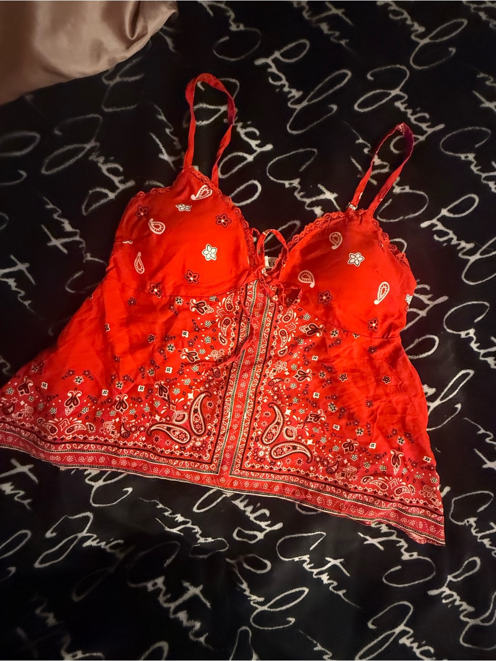 Steve Madden Red Bandana-Print Satin Crop Cami